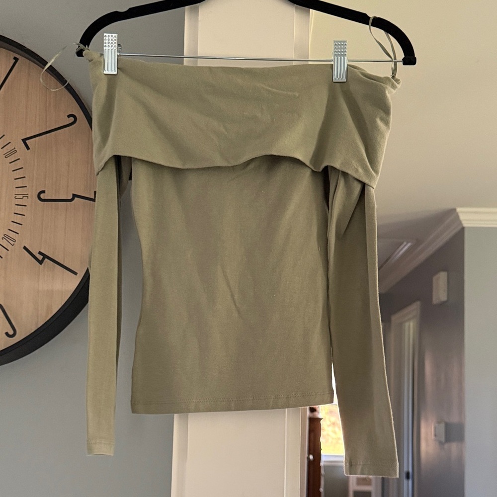 Off-Shoulder Olive Long Sleeve Top